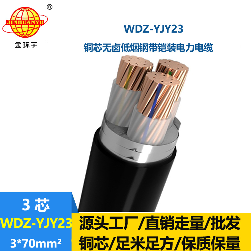 金環(huán)宇 低煙無(wú)鹵鋼帶鎧裝電力電纜WDZ-YJY23-3x70平方 銅芯